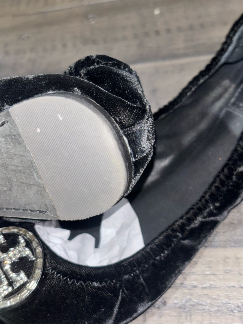 Tory Burch black velvet Reva ballet flats SZ 8 - Picture 7 of 8